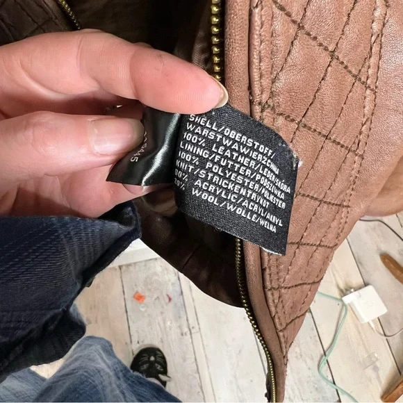 Michael kors brown tan leather with wool collar aviation style bomber jacket xl - Picture 12 of 12